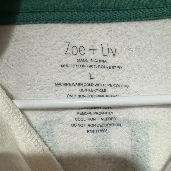 Zoe + Liv Cream and Green Racing Zip-Up Sweater - Picture 3 of 3